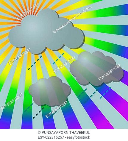 Rainy in rainbow rays with clouds