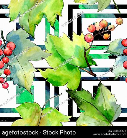 Currant leaves pattern in a watercolor style. Aquarelle leaf for background, texture, wrapper pattern, frame or border