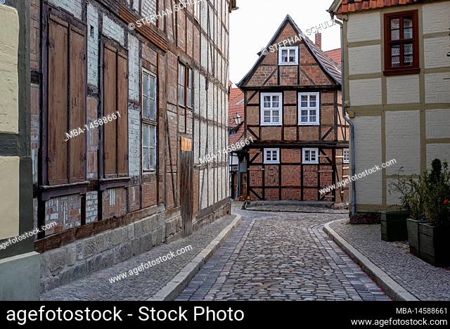 Half-timbered houses at the Finkenherd, Unesco World Heritage Site, Quedlinburg, Saxony-Anhalt, Germany