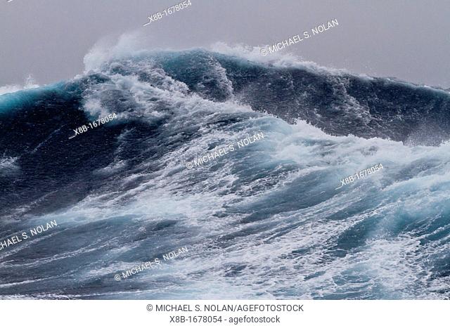 Huge seas and waves in a Beaufort scale 10 storm in the Drake Passage between the Antarctic Peninsula and South America, Southern Ocean