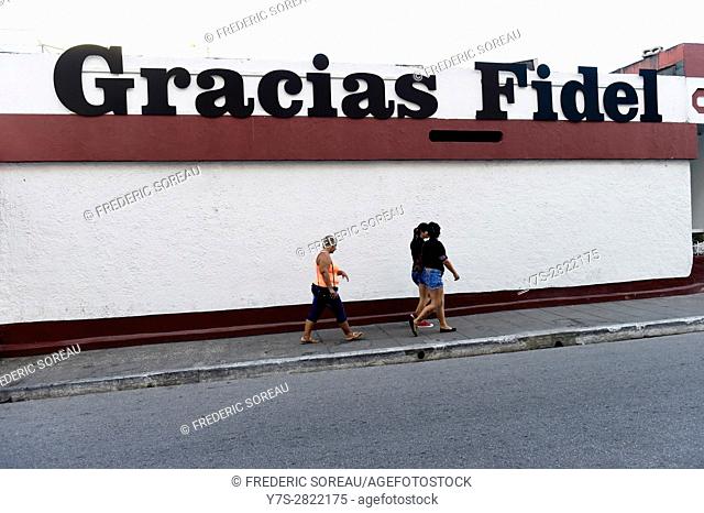 Thank you Fidel writing on street of Santa Clara, Cuba