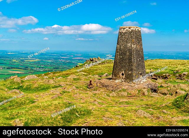 View over Shropshire landscape from the top of Titterstone Clee near Cleeton, England, UK