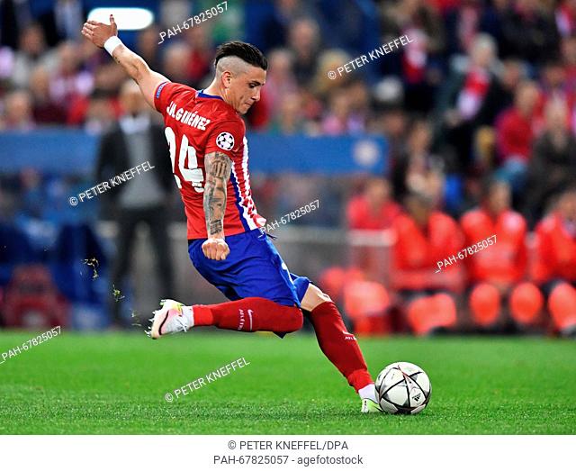 Jose Maria Gimenez of Atletico Madrid during the Champions League semi-final match between Atletico Madrid and Bayern Munich in Vicente Calderon Stadium in...