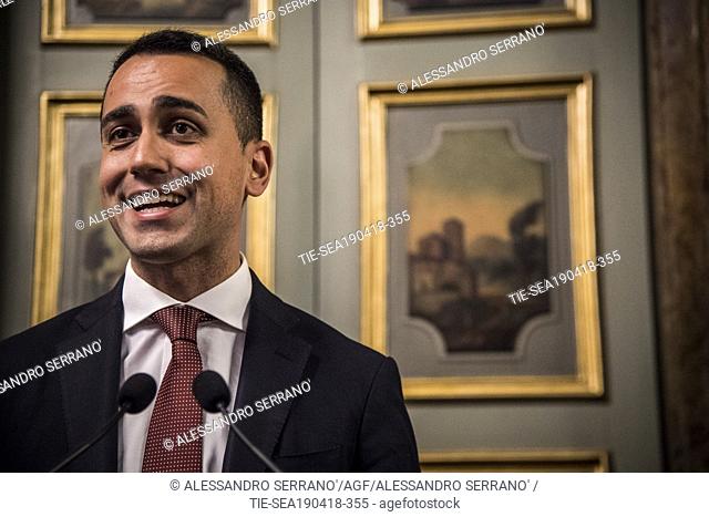 Leader of Five Stars Movement (M5S), Luigi Di Maio address the media after a meeting with Senate Speaker Casellati for a round of consultations at Quirinale...