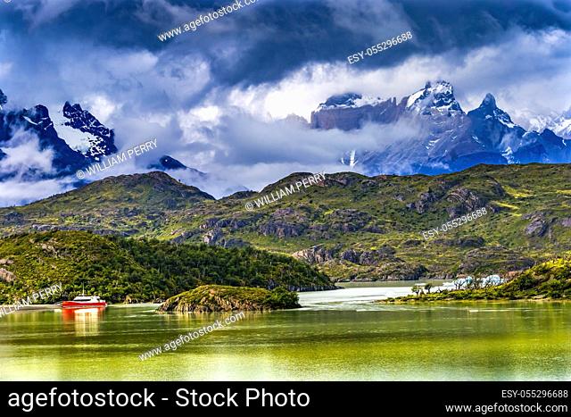 Snow Mountains Grey Lake Torres del Paine National Park Patagonia Chile