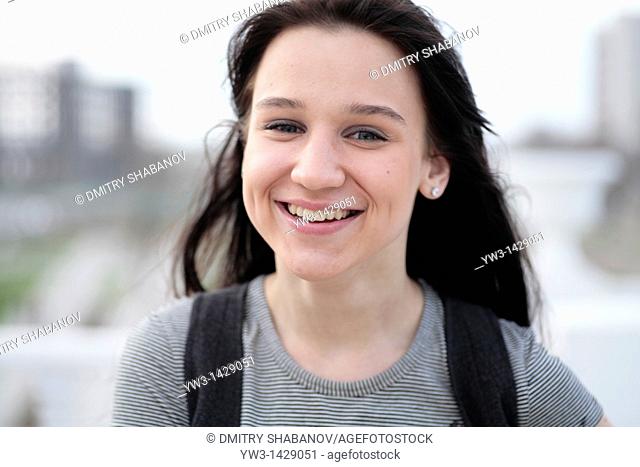 beautiful brunette outdoor portrait