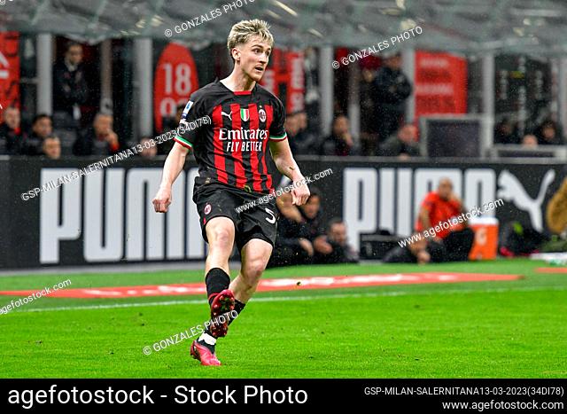 Milano, Italy. 13th, March 2023. Alexis Saelemaekers (56) of AC Milan seen in the Serie A match between AC Milan and Salernitana at San Siro in Milano