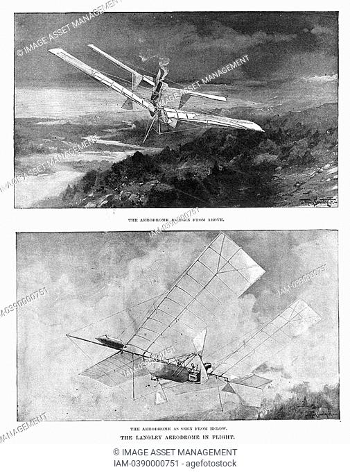 Samuel Pierpont Langley 1834-1906, American astronomer and aeronautical pioneer  Langley's steam-powered model plane 'Aerodrome' viewed from above and below  In...
