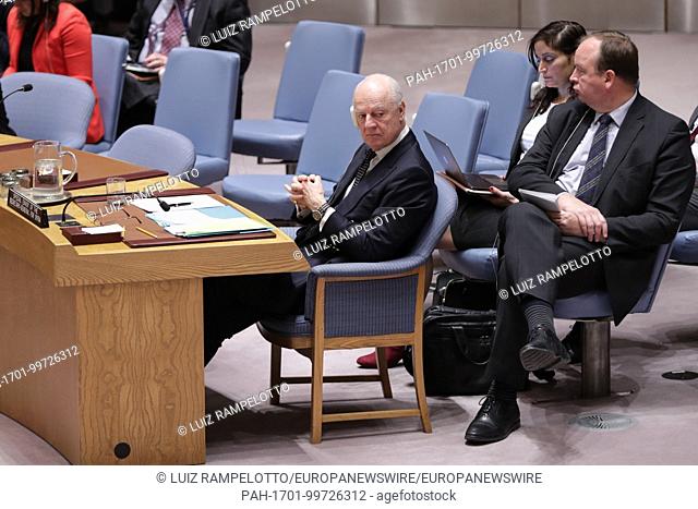 United Nations, New York, USA, February 14 2018 - Staffan de Mistura, United Nations Special Envoy for Syria During the Security Council meeting on the...