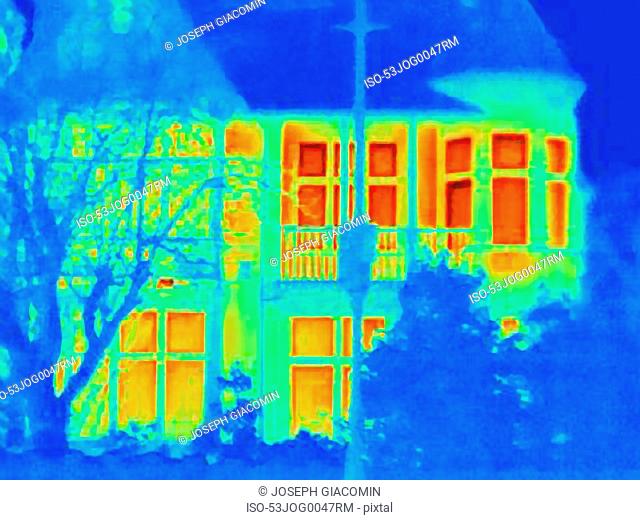 Thermal image of house on city street