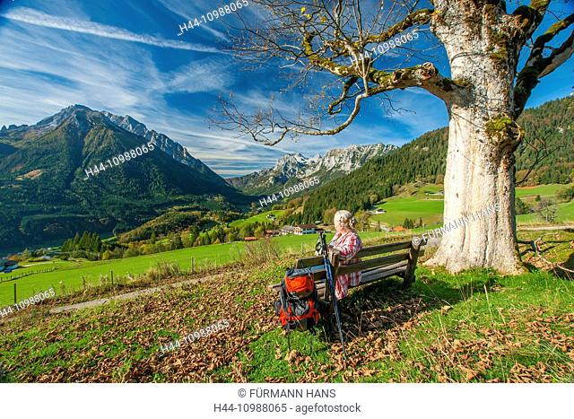Berchtesgaden landscape with bench in Bavaria