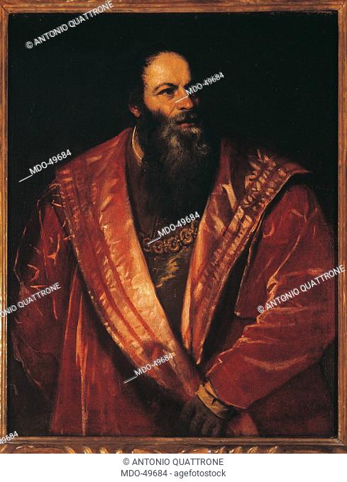 Portrait of Pietro Aretino, by Tiziano Vecellio known as Titian, 1545, 16th Century, oil on canvas, cm 96, 7 x 77, 6 . Italy, Tuscany, Florence, Palazzo Pitti