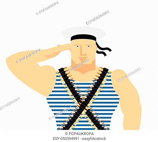 Sailor in striped vest and peakless cap. February 23 Day of Fatherland Defenders in Russia. Russian naval soldier