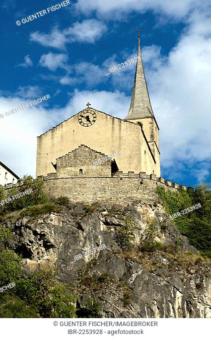 Castle church of St. Romanus, with the grave of the poet Rainer Maria Rilke, Raron, Valais, Switzerland, Europe