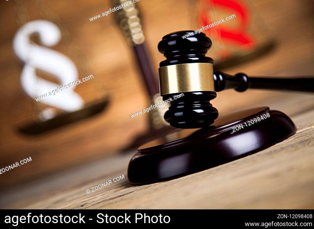 Paragraph, law theme, mallet of judge, wooden gavel
