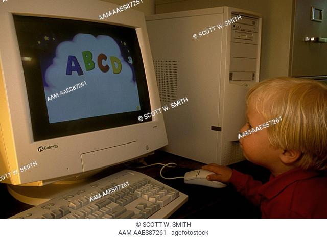 2 year old Boy using Computer, MI, MR