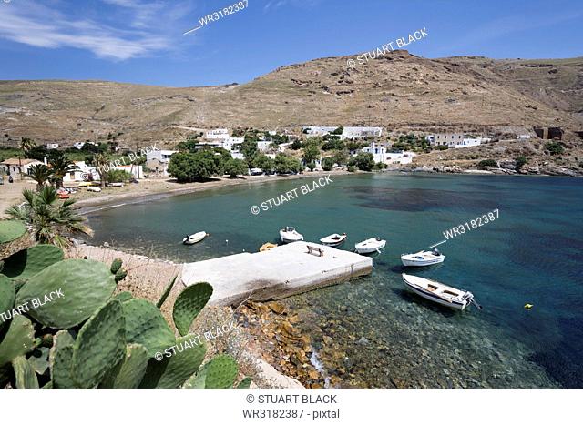 View over Megalo Livadi on island's west coast, Serifos, Cyclades, Aegean Sea, Greek Islands, Greece, Europe