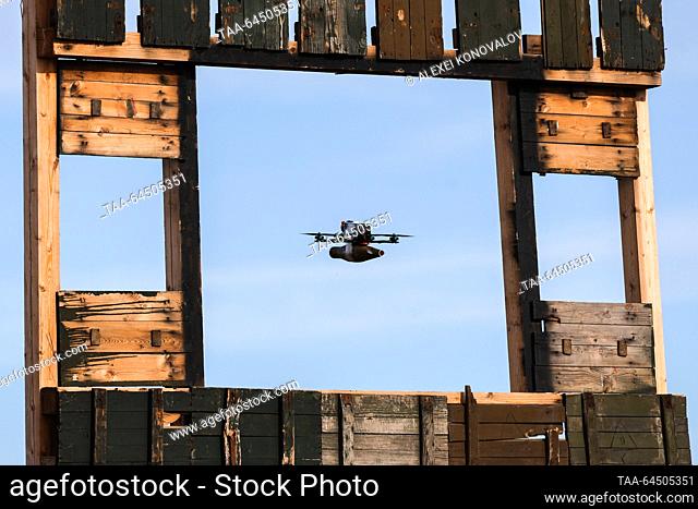 RUSSIA, ZAPOROZHYE REGION - NOVEMBER 2, 2023: A FPV drone is pictured at a training ground during an exercise held by drone pilots of the Sudoplatov volunteer...