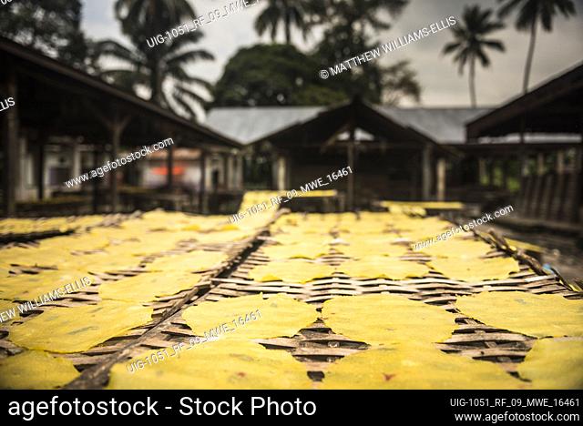 Krupuk (Kroepoek) drying in the sun, Bukittinggi, West Sumatra, Indonesia