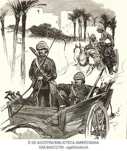 British soldiers returning from the front, the bombardment and occupation of Alexandria, Egypt, illustration from the magazine The Graphic, volume XXVI, no 662