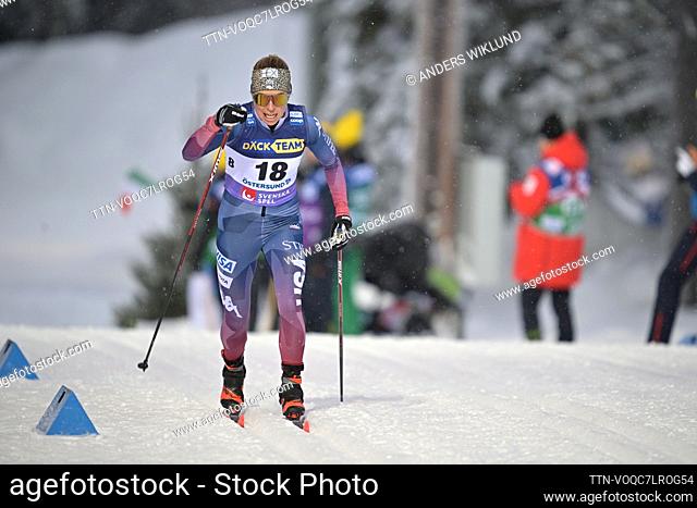Rosie Brennan (USA) during the women's sprint qualifying on saturday in the World Cup in cross-country skiing at the Östersund ski stadium in Ostersund