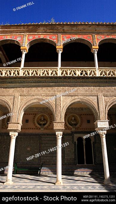 Spain, Andalucia, Seville, Casa de Pilatos, courtyard arches