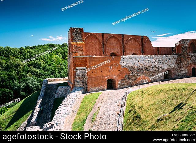 Vilnius, Lithuania. Remains Of The Keep Of The Upper Castle In Gediminas Hill In Summer Day. UNESCO World Heritage Site