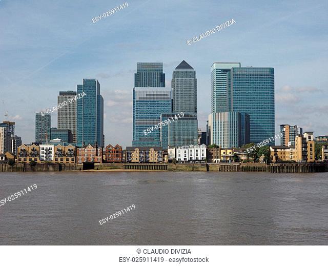 The Canary Wharf business centre in London, UK seen from Greenwich