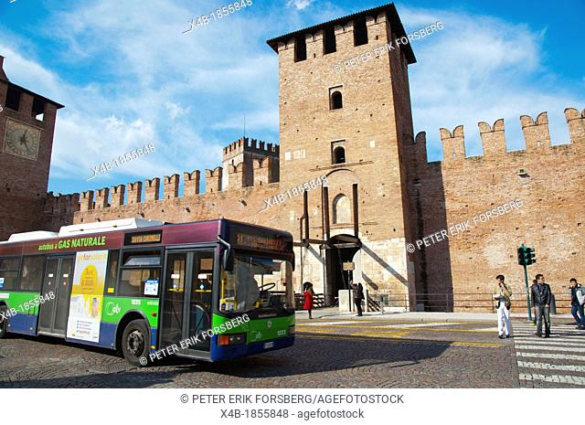 Corso Cavour street in front of Castelvecchio fortress 1355 Verona city the Veneto region northern Italy Europe