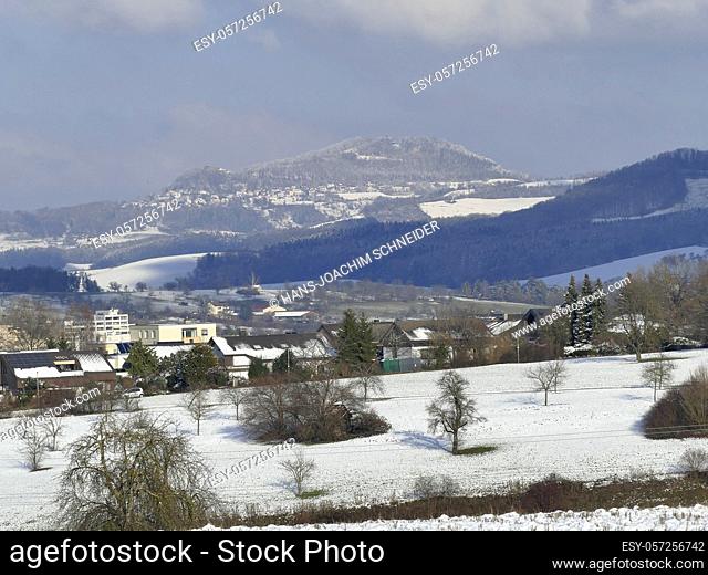 Panoramic view to the hill Hohenrechberg in wintertime in Germany