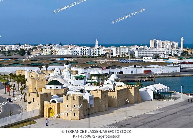 The tourist welcome center buildings and architecture at the Tunisian Port of La Goulette