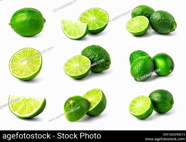 lime citrus fruit set isolated on white background