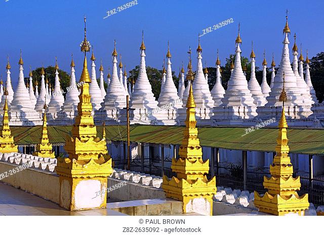 White dhamma ceti shrines at Sandamuni Pagoda, Mandalay, Myanmar (Burma)