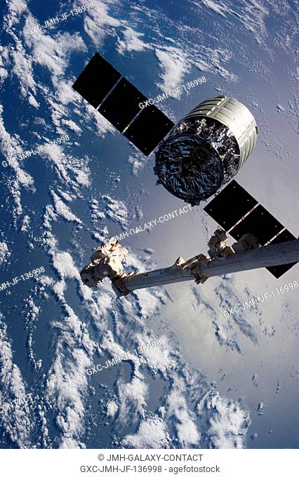 The International Space Station's Canadarm2 releases the Orbital Sciences' Cygnus commercial craft after three weeks at the space station