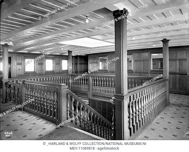 First class landing and staircase. Ship No: 356. Name: Kenilworth Castle. Type: Passenger Ship. Tonnage: 12975. Launch: 5 December 1903