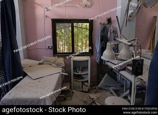 13 June 2021, Syria, Afrin: A general view of a damaged hospital room inside al-Shifaa Hospital in Syria's northern town of Afrin
