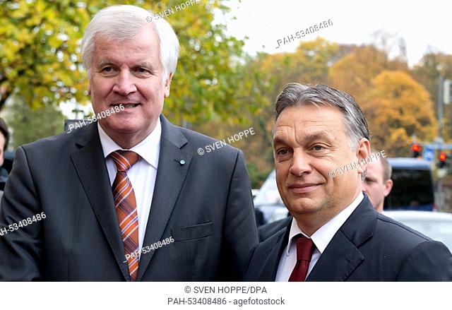 Bavarian Premier Horst Seehofer welcomes Hungarian Prime Minister Viktor Orban in Munich, Germany, 06 November 2014. One of the reasons for Orban's visit is the...