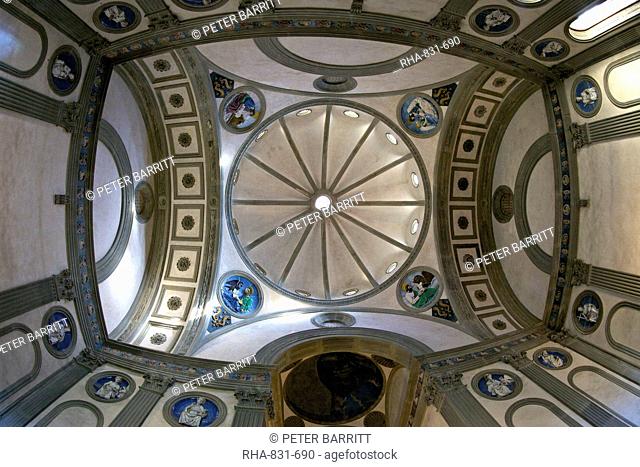 Cupola, Pazzi Chapel, designed by Brunelleschi, Santa Croce church, Florence, UNESCO World Heritage Site, Tuscany, Italy, Europe