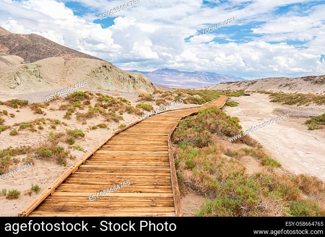 Boardwalk at Salt Creek in Death Valley National Park Eastern California in the northern Mojave Desert. One of the hotest places on earth