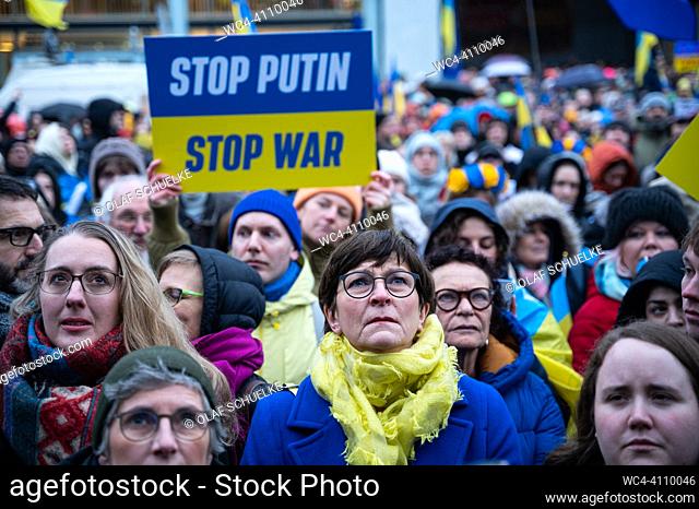 Berlin, Germany, Europe - On the anniversary of Russia's start of the war in the Ukraine several thousand participating Ukrainians and activists take part in a...