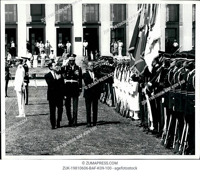 Jun. 06, 1981 - Trooping The Line At Defense Department: Washington, D.C. Juji Omura (Right), Defense Minister and Minister of State of Japan and U.S