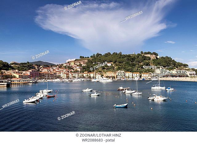 Porto Azzurro, boat harbour, Elba, Tuscany, Italy