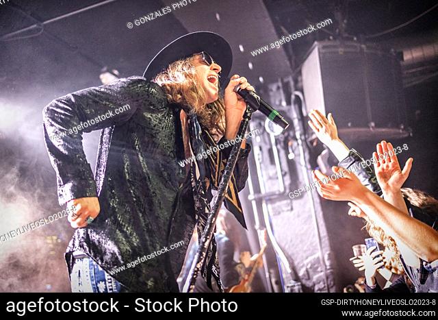 Oslo, Norway. 27th, February 2023. The American rock band Dirty Honey performs a live concert at John Dee in Oslo. Here vocalist Marc LaBelle is seen live on...
