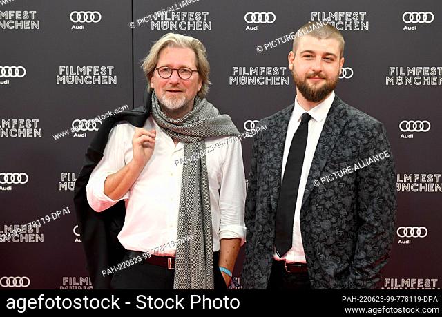 23 June 2022, Bavaria, Munich: Actor Florian David Fitz and Emanuel Fitz come to the film festival at the Isarphilharmonie