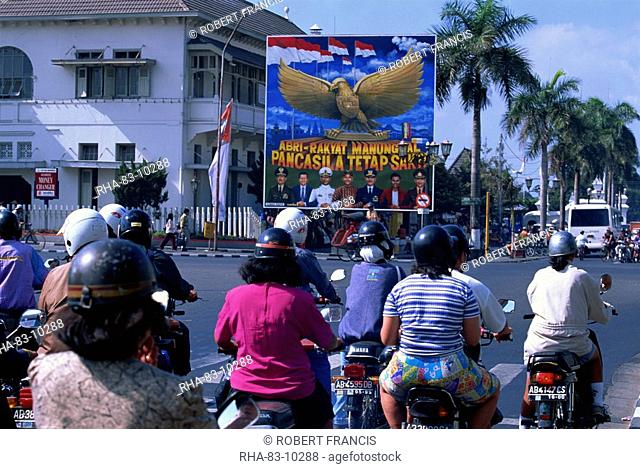 Motorcycle traffic in Yogyakarta, Java, Indonesia, Southeast Asia, Asia