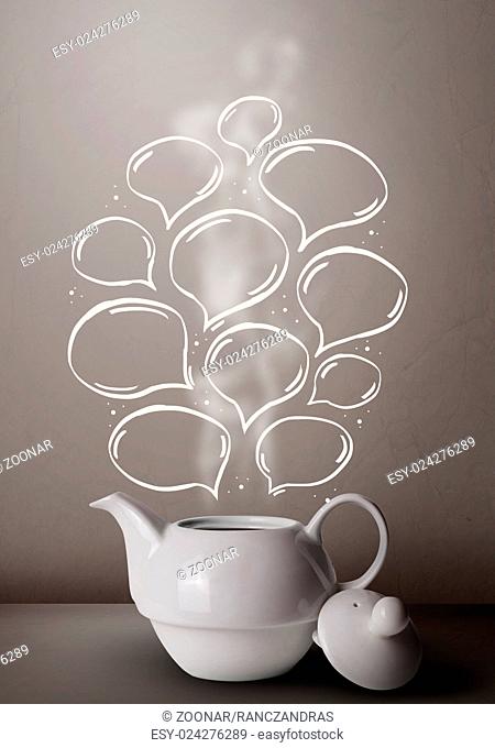 Coffee pot with hand drawn speech bubbles