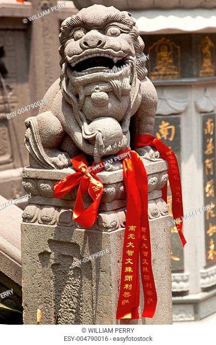 Stone Dragon Red Ribbons Jade Buddha Temple Jufo Si Shanghai Chi