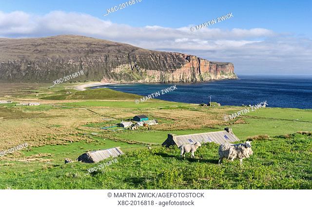 Rackwick Bay with Rackwick settlement, island of Hoy, Orkney Islands. europe, central europe, northern europe, united kingdom, great britain, scotland