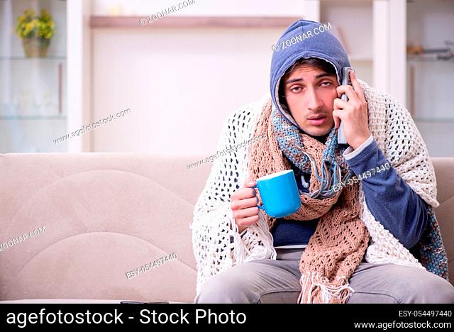 The young man suffering at home