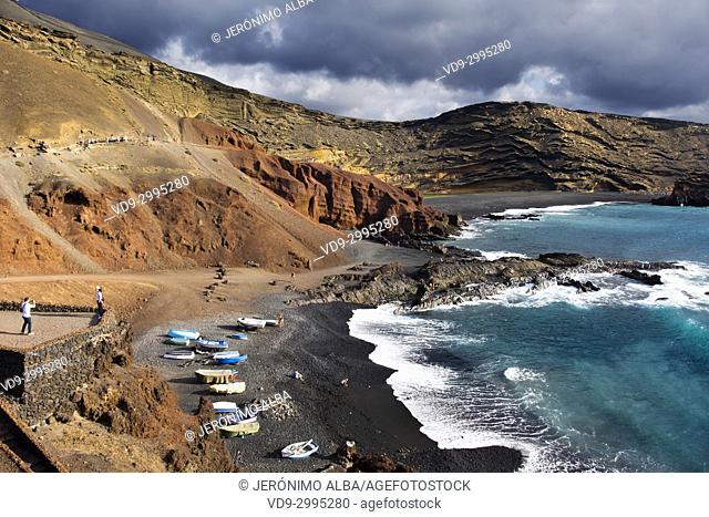 Beach, El Golfo. Lanzarote Island. Canary Islands Spain. Europe